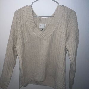 Pink Rose Women's V-Neck Cream Sweater